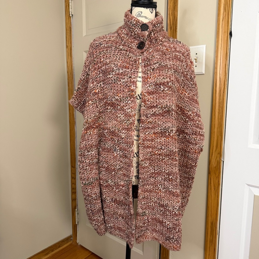 Elsamanda Italian Made Multicolor Chunky Marled Knit Poncho Boho Sweater OSFM